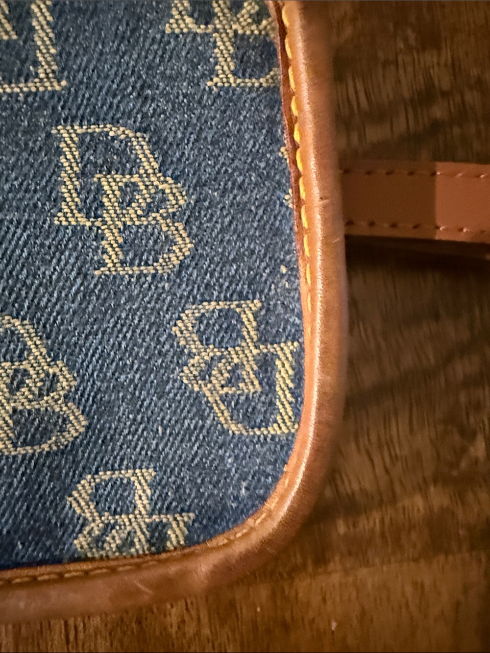 Dooney & Bourke Blue Denim Monogram Wristlet with Brown Trim - Picture 9 of 9